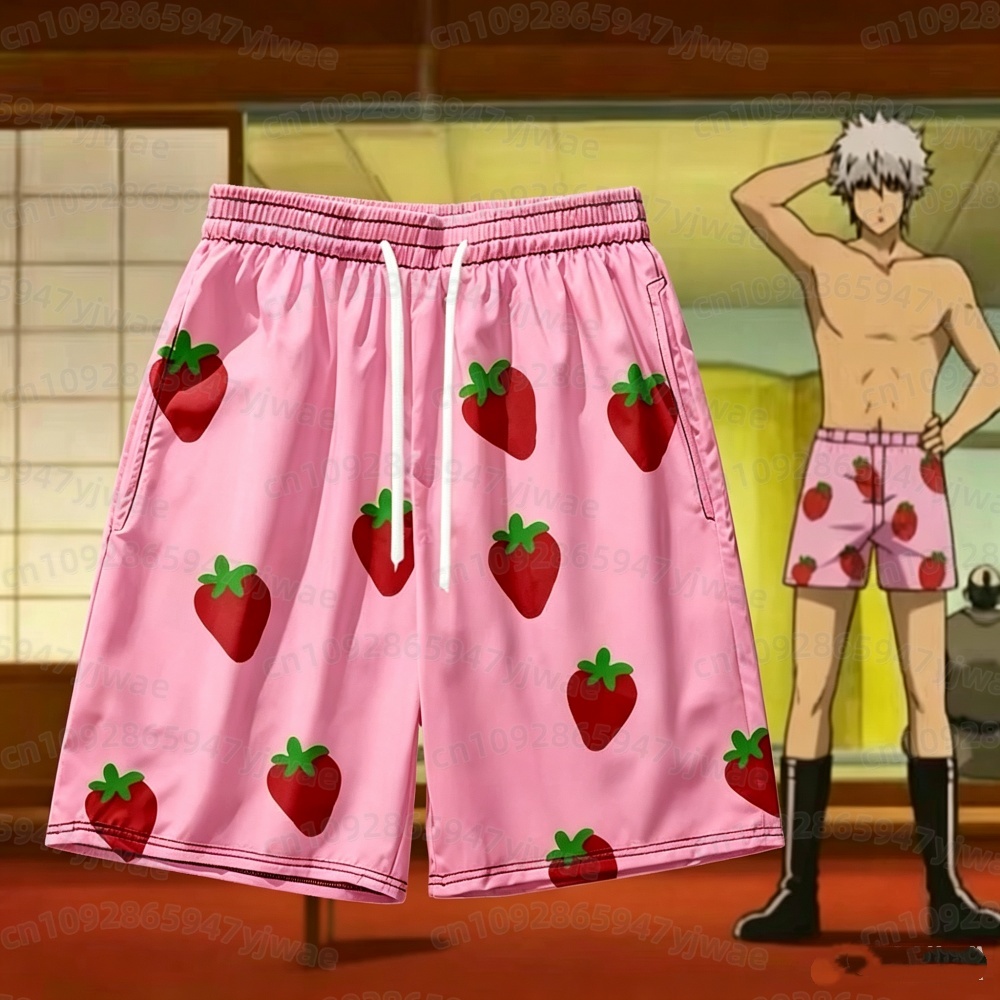 Anime Cosplay Costumes - Calções Curtos Masculinos Rosa Morango 2026,