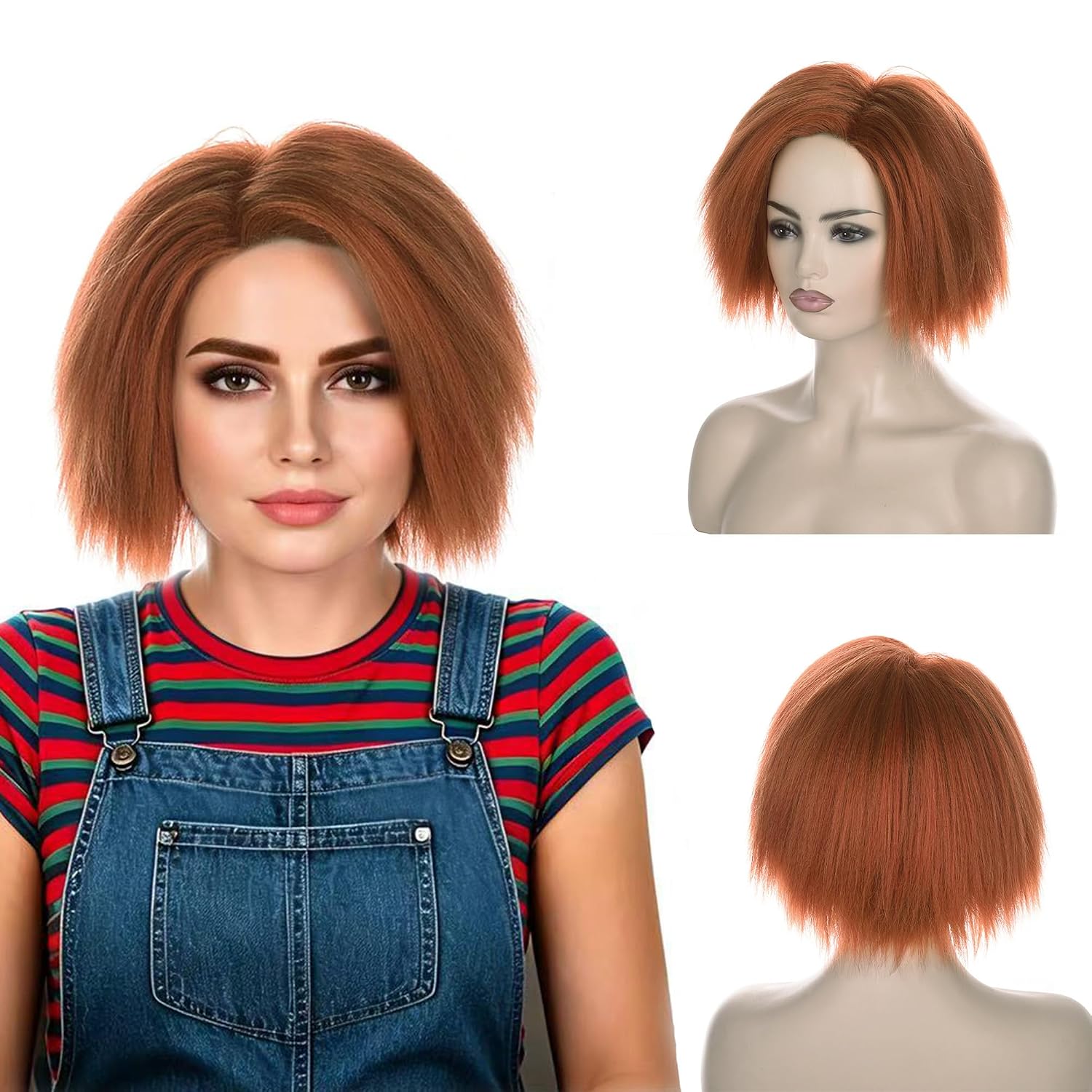 Anime Cosplay Orange Hair - Peruca curta laranja e castanha, estilo