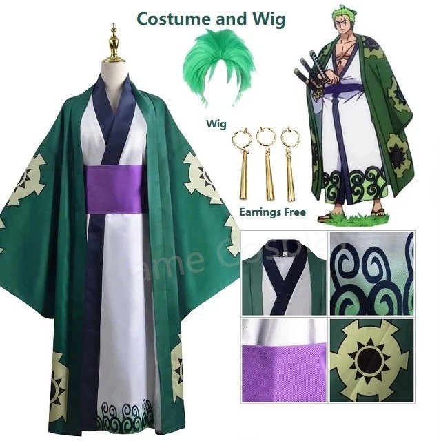 Anime Cosplay One Piece - Verde roronoa zoro quimono cosplay anime