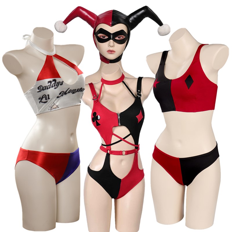 Quinzel-Fantasia de Lingerie S - Anime Harley Quinn Cosplay avaliação e preço